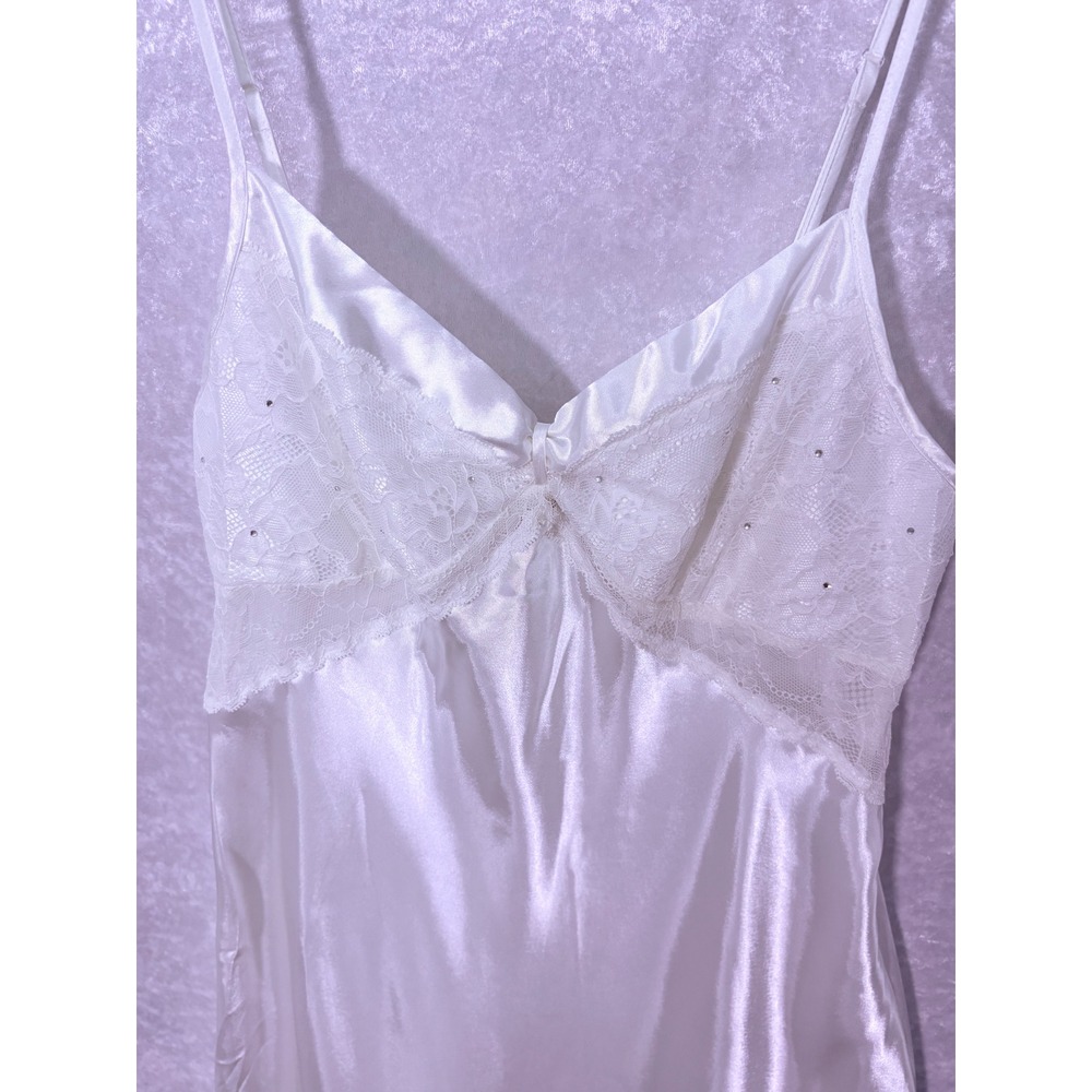 Y2K White Satin Slip Dress Lace Coquette Fairycore Cottagecore Babydoll Midi - Picture 5 of 7
